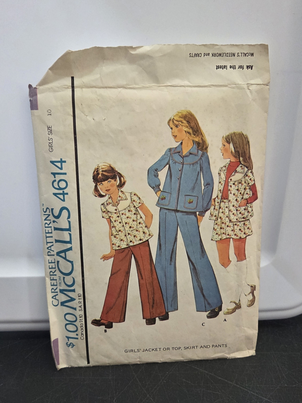McCall's 4614 Vintage Girls Size 10 Sewing Pattern  Button Up Tops & Pants Skirt